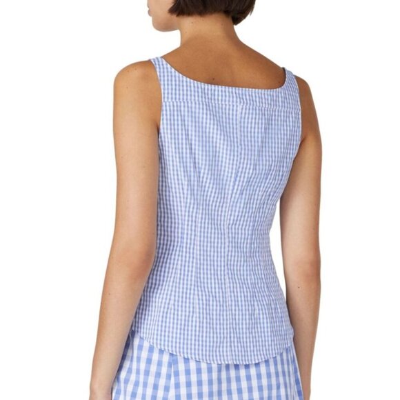 Thakoon Collective Blue & White Gingham Button-Down Sleeveless Designer Top Sz 6 - Picture 5 of 8
